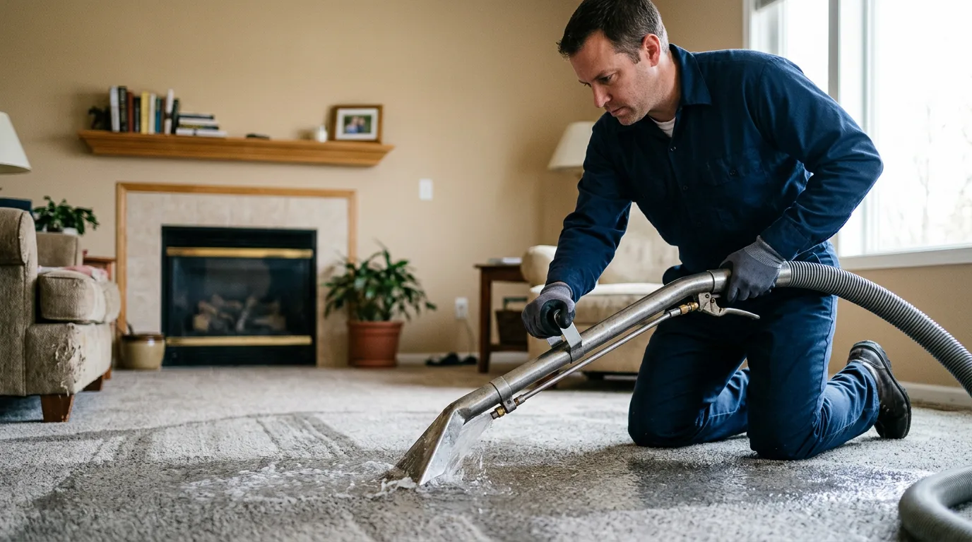 Water damage restoration technician working near New Haven, VT